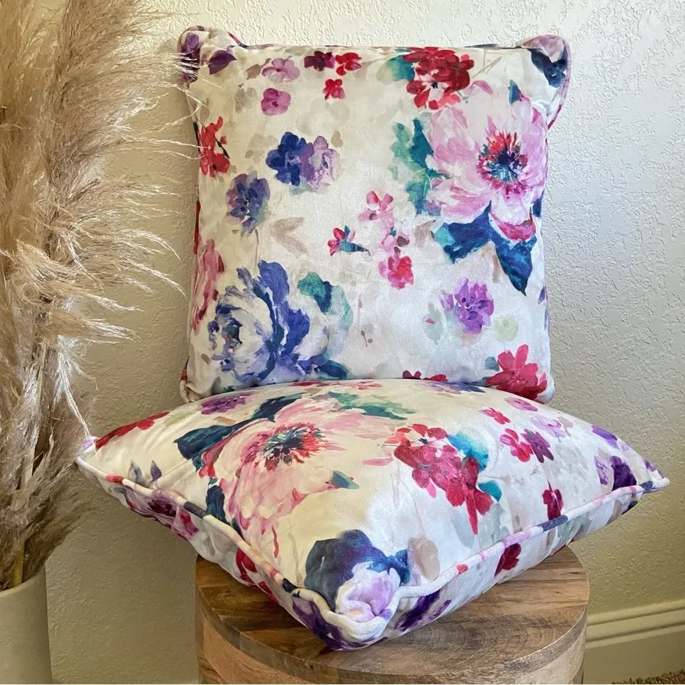 Velvet Floral Decorative Pillows 2pc Set